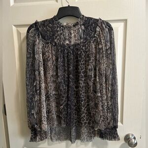 Allsaints Perri Noche Blouse Snakeskin Animal Print Mesh Fabric Women’s Size 12